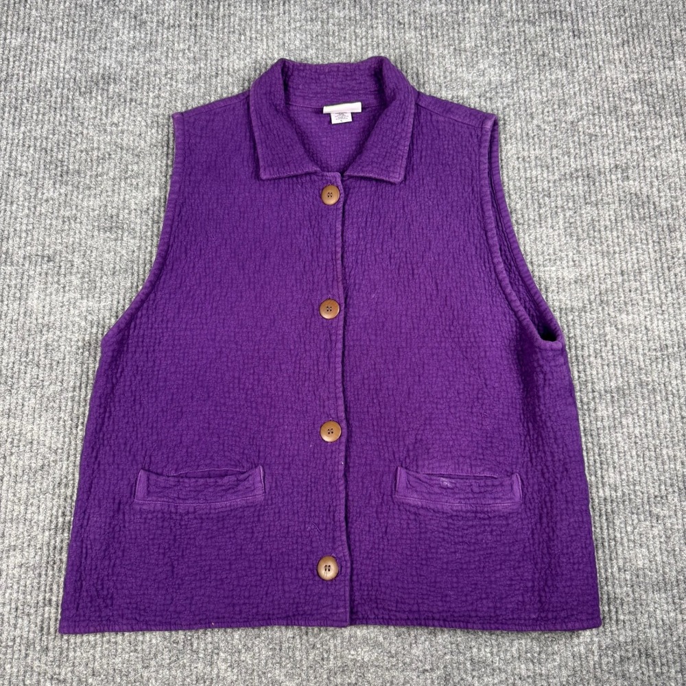 Vtg Y2K Eucalyptus Vest Womens L Purple Cotton Gauze Button Front Pockets Lagom